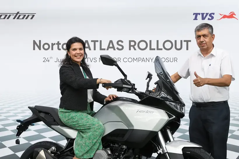 Dr Sutapa Choudhary sat on the Norton looking happy with herself