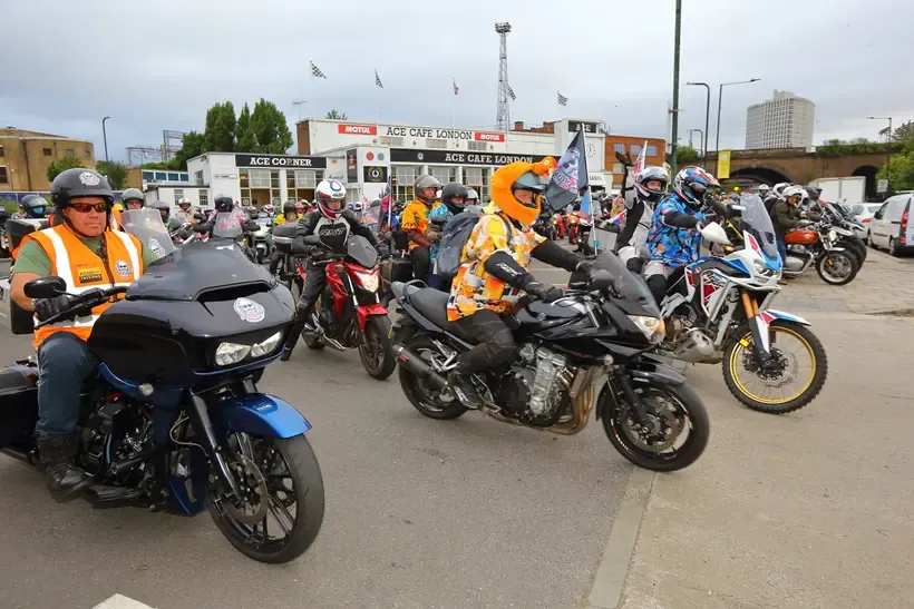 Dave Day riders leave the Ace Café in London