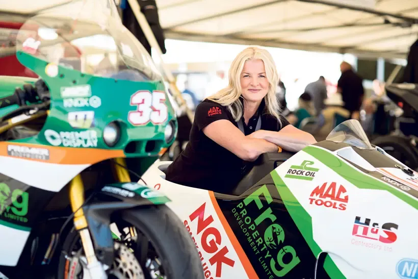 Maria Costello poses with sidecar outfit
